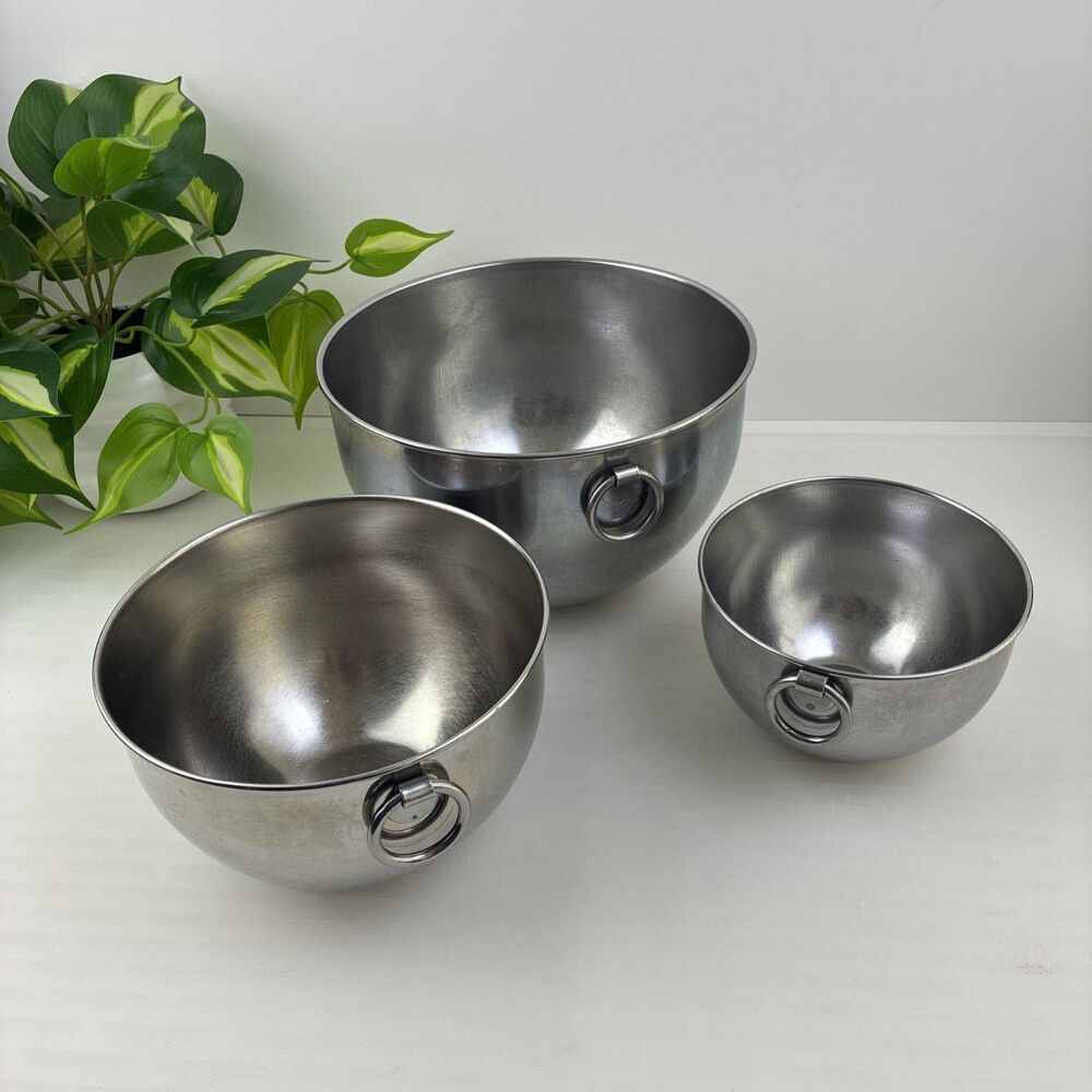 Vintage 40s Revere Ware O-Ring 3pc Stainless Steel Mixing Bowls Heavy Duty